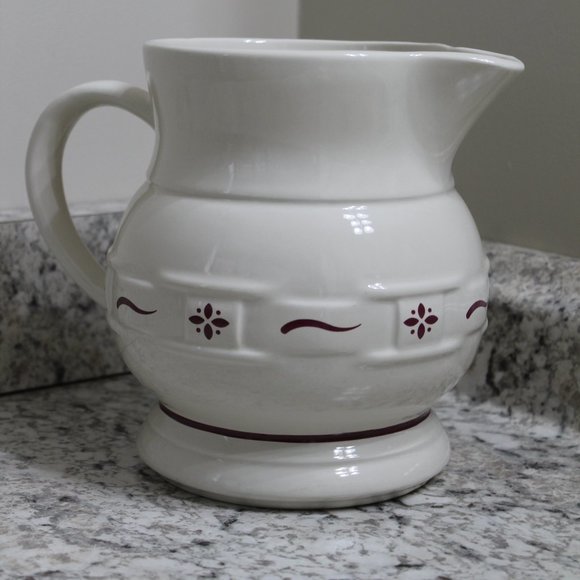 Longaberger Large Milk Pitcher Ivory Red Vitrified - Picture 1 of 3